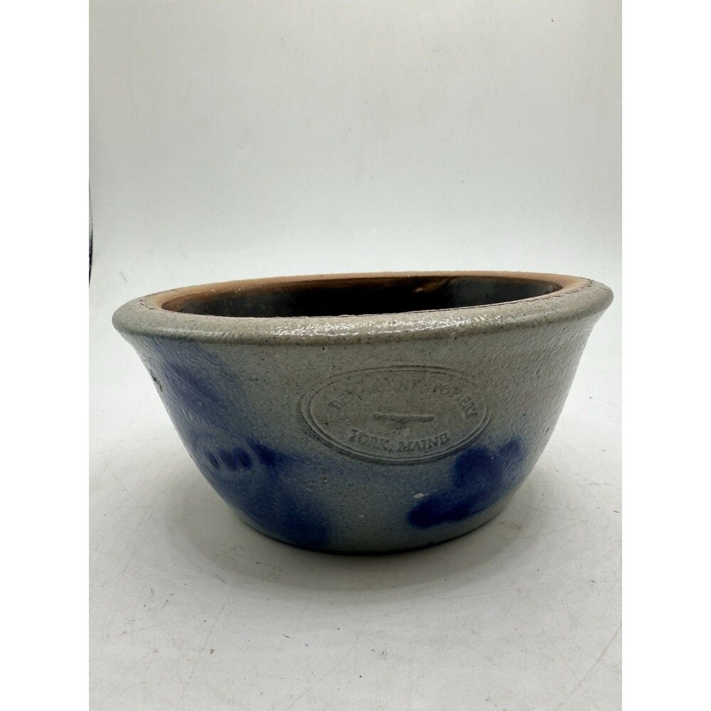VTG Beaumont Pottery York Maine Salt Glaze Blue Leaf Small Trinket Kitchen Bowl